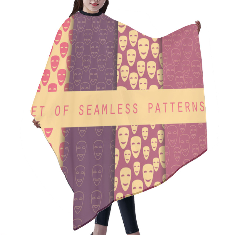 Personality  Mask With A Smile Seamless Pattern. A Set Of Patterns To The First On April Fools' Day. Vector Illustration. Hair Cutting Cape