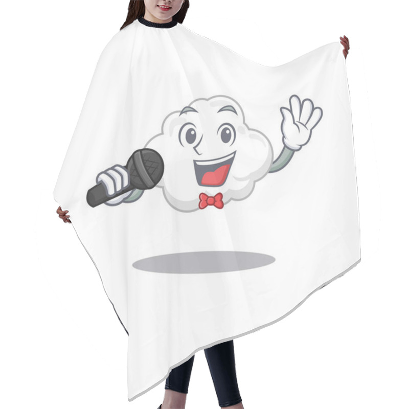 Personality  Talented Singer Of White Cloud Cartoon Character Holding A Microphone. Vector Illustration Hair Cutting Cape