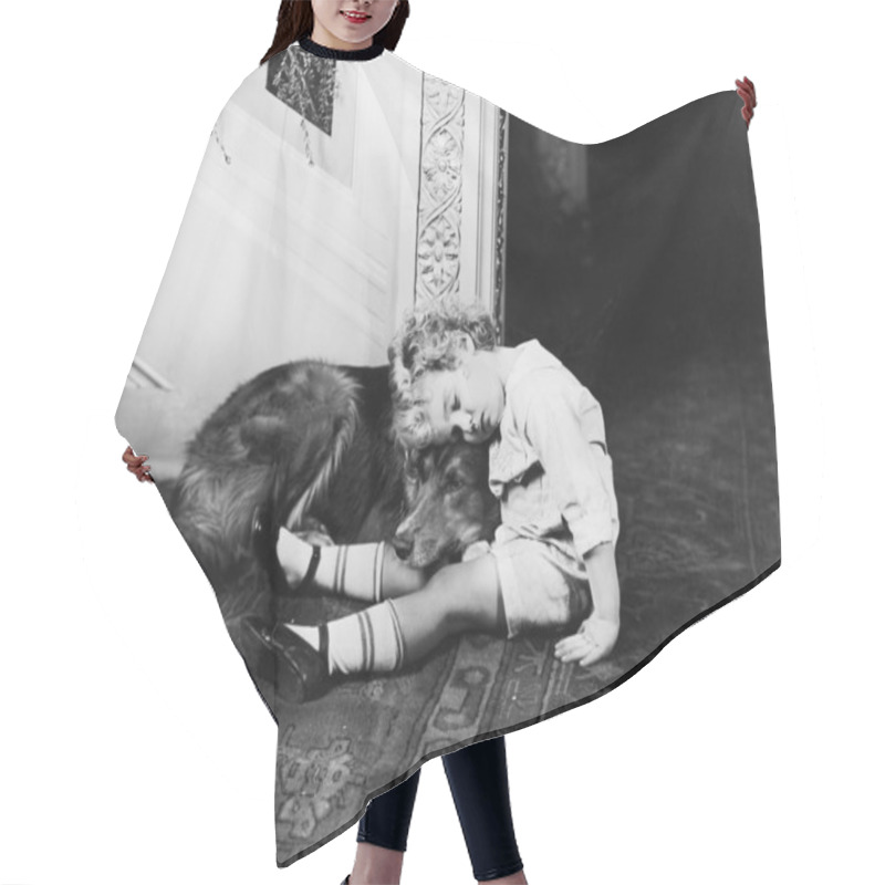 Personality  Little Boy And His Dog Sleeping Hair Cutting Cape