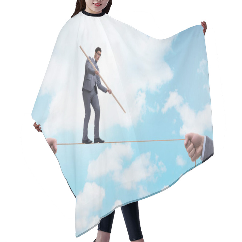 Personality  Businessman Walking On Tight Rope Hair Cutting Cape