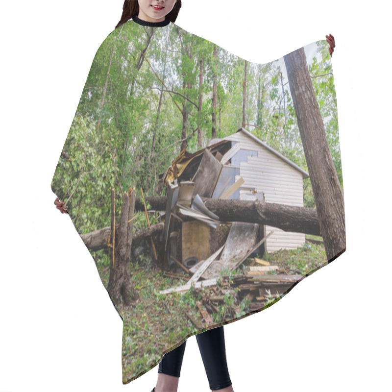 Personality  Powerful Winds From Recent Hurricane Storm Led To Significant Destruction In Wooded Area, With Uprooted Trees Damaged Shed Visible Among Debris Scattered On Ground. Hair Cutting Cape