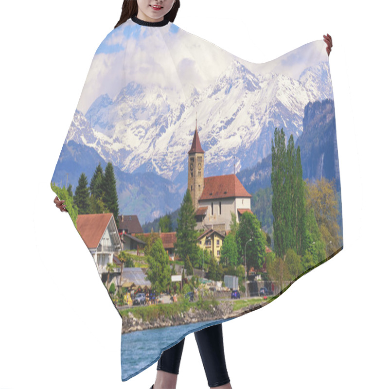 Personality  Brienz Town Near Interlaken And Snow Covered Alps Mountains, Swi Hair Cutting Cape