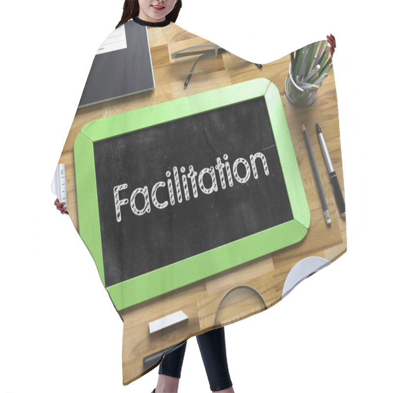 Personality  Facilitation - Text On Small Chalkboard. 3D. Hair Cutting Cape