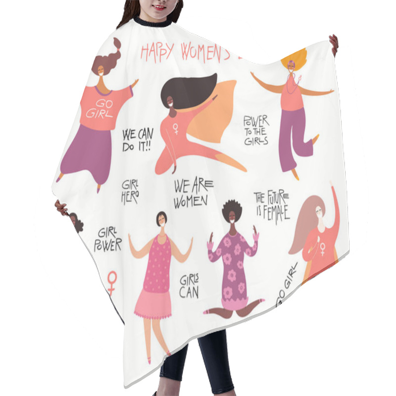 Personality  Set Of Diverse Women With Quotes About Girl Power, Hand Drawn Vector Illustration, Concept For Feminism And Women Day  Hair Cutting Cape