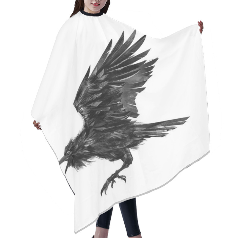 Personality  Painted Flying Raven Bird On White Background Hair Cutting Cape