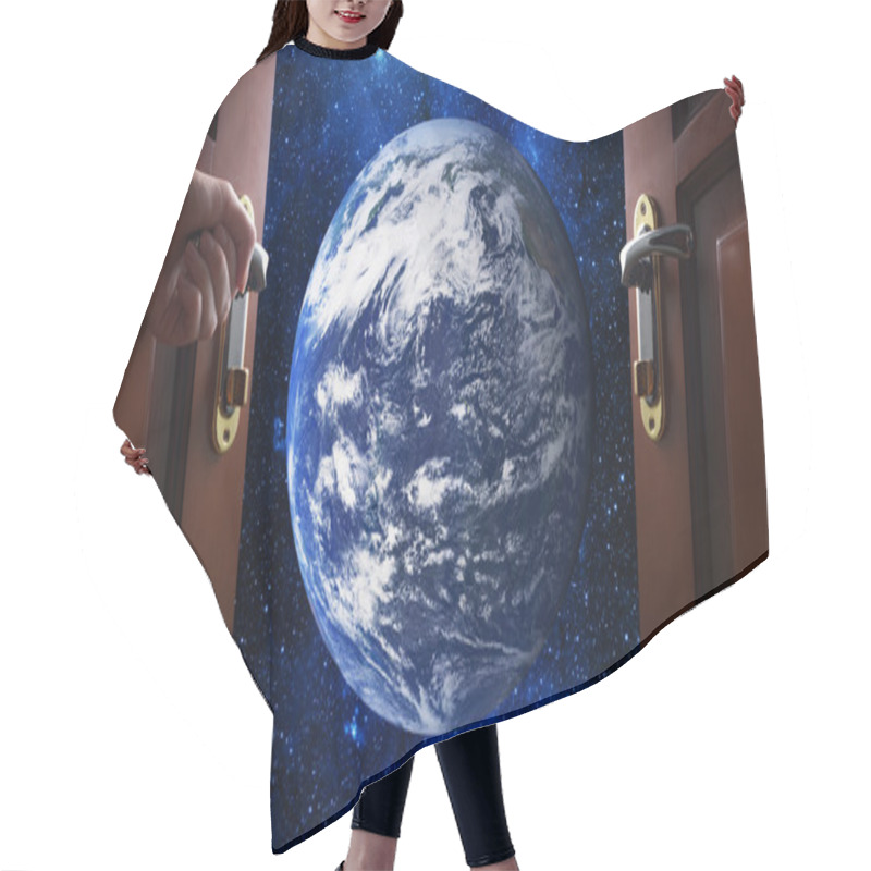 Personality  Hand Opens Room Door To Galaxy Hair Cutting Cape