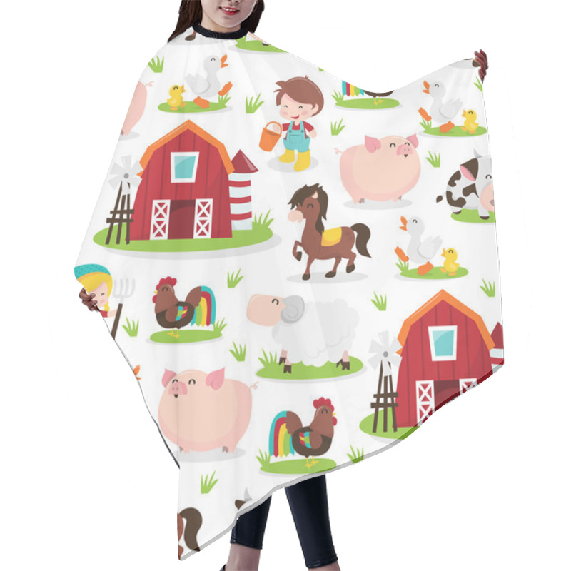 Personality  Happy Barnyard Farm Friends Seamless Pattern Background Hair Cutting Cape