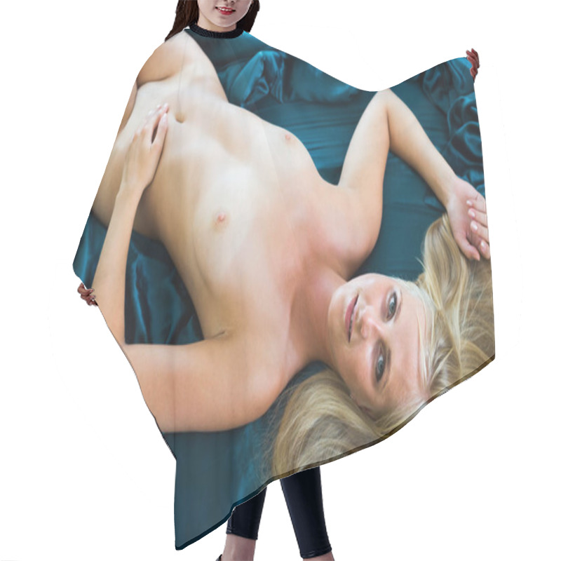 Personality  Blonde Woman With Seductive Pose In Bed Hair Cutting Cape