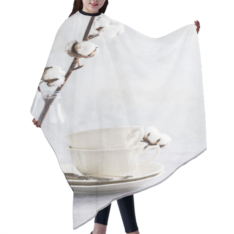 Personality  Two Retro Porcelain Tea Cups Hair Cutting Cape