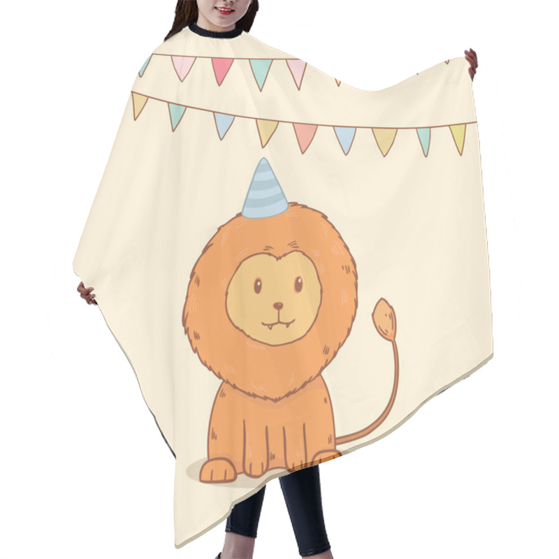 Personality  Cute Birthday Greeting Card With Party Flags And Lion Hair Cutting Cape