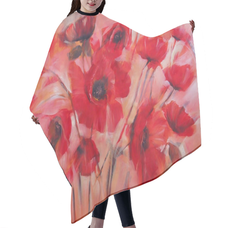 Personality  Poppies Handmade Painting Hair Cutting Cape