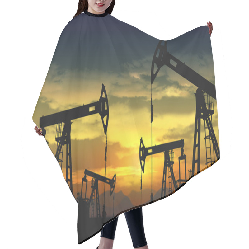 Personality  Oil Pump Jack In Operation Hair Cutting Cape