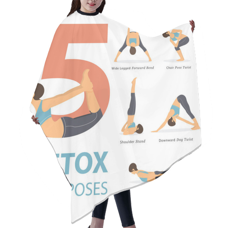 Personality  A Set Of Yoga Postures Female Figures For Infographic 5 Yoga Poses For Good Healthy In Flat Design. Vector. Hair Cutting Cape