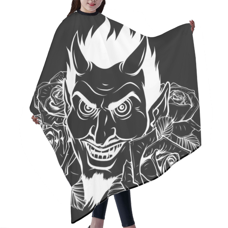 Personality  Graphic Vector Image Of A Demon Or Devil Silhouette In Black Background Hair Cutting Cape