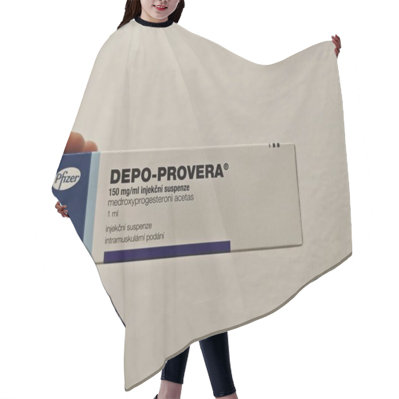 Personality  Prague, Czech Republic - July 9 2024: DEPO-PROVERA Box Of Medication With Medroxyprogesterone Acetate Active Substance By Pfizer, Used For Treatment Of Contraception, Menstrual Disorders, Endometriosi Hair Cutting Cape