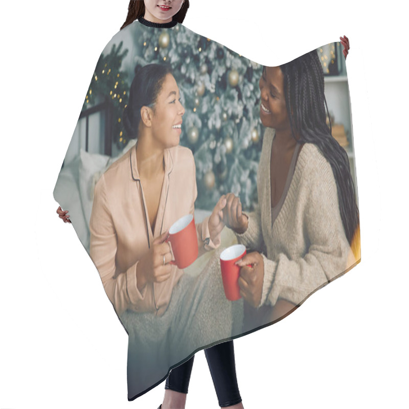 Personality  Two Women Enjoy Warm Drinks Together In A Festive Room Filled With Holiday Cheer. Hair Cutting Cape