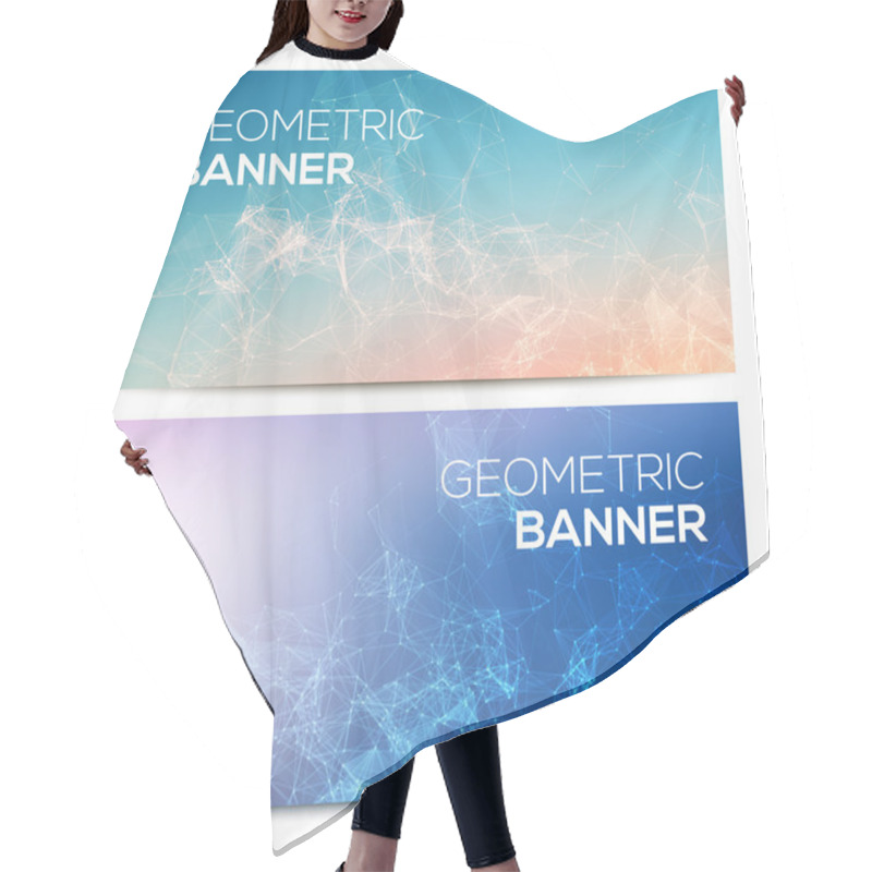 Personality  Vector Horizontal Banners Set With Polygonal Abstract Shapes, With Circles, Lines, Triangles. Polygonal Banners Hair Cutting Cape