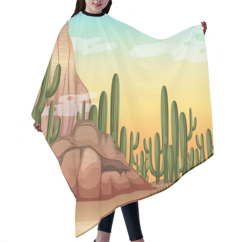 Personality  Desert Forest Landscape At Daytime Scene With Many Cactuses Illustration Hair Cutting Cape