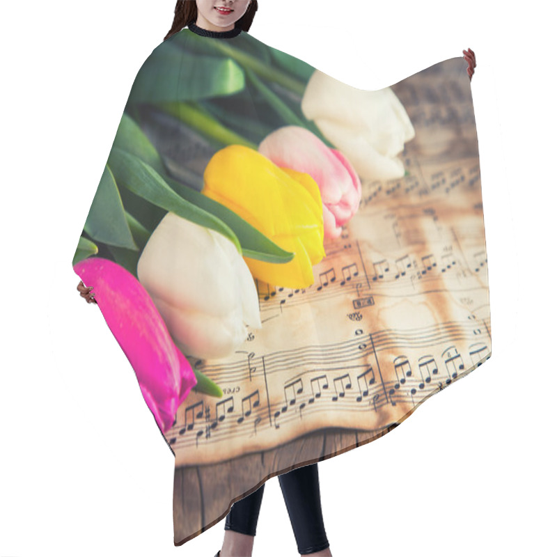 Personality  Tulips On A Music Notes Paper Hair Cutting Cape