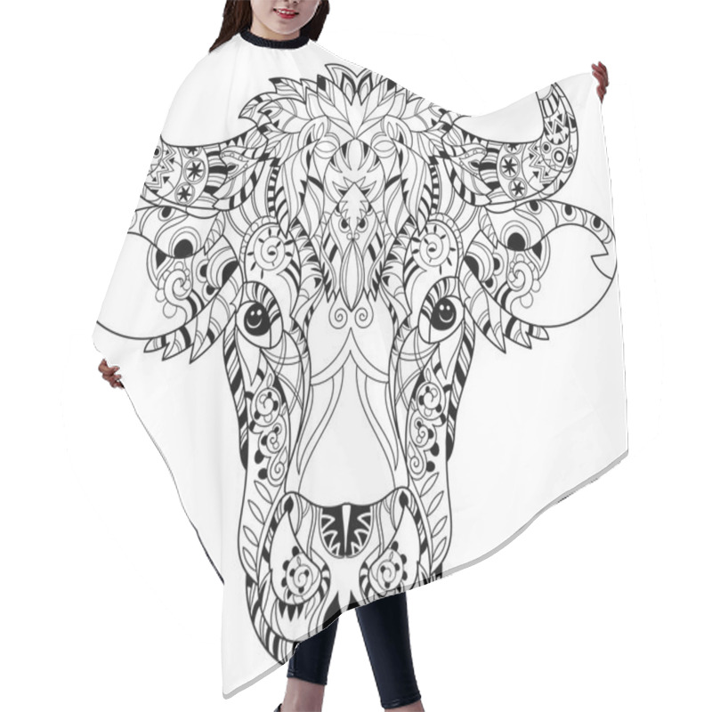 Personality  Hand Drawn Doodle Outline Cow Head Hair Cutting Cape