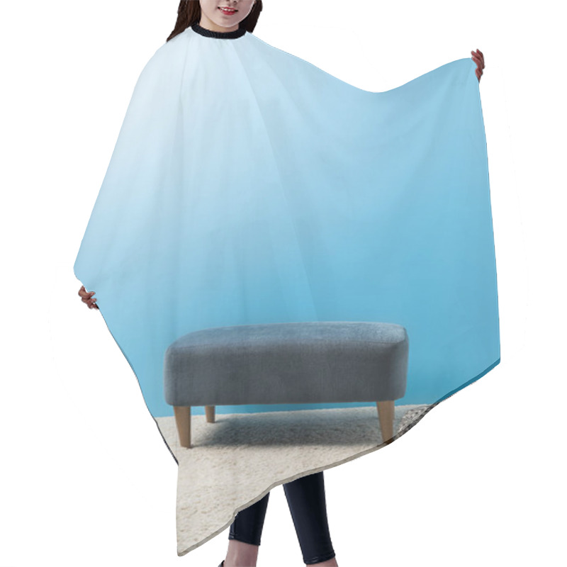 Personality  Hassock Standing On Carpet In Front Of Blue Wall Hair Cutting Cape