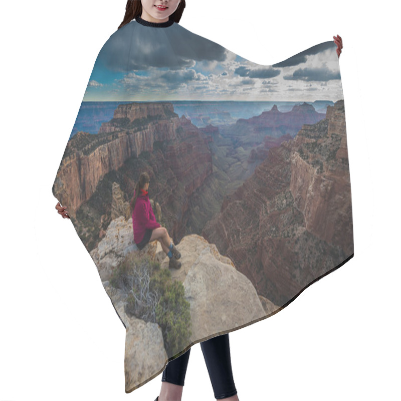 Personality  Hiker Looking Down Cape Royal Overlook Grand Canyon North Rim Wo Hair Cutting Cape