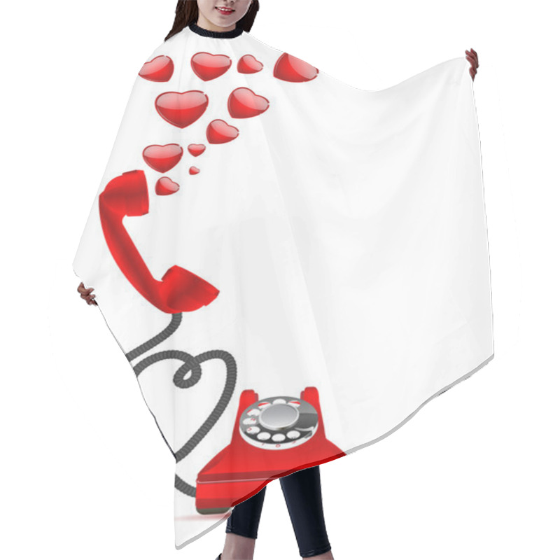 Personality  Red Retro Phone With Hearts Hair Cutting Cape