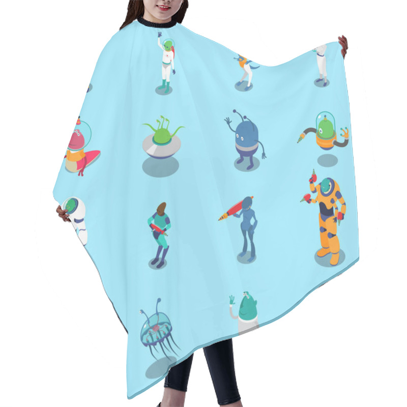 Personality  Aliens Isometric Icons Set Hair Cutting Cape