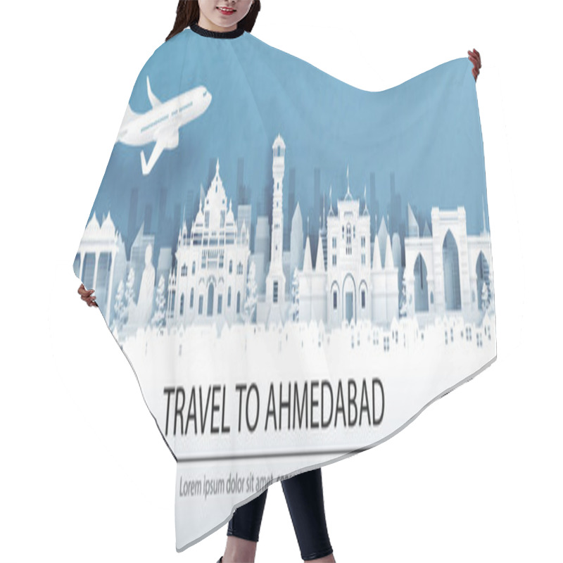 Personality  Travel Advertising With Travel To Ahmedabad, India Concept With Panorama View Of City Skyline And World Famous Landmarks In Paper Cut Style Vector Illustration. Hair Cutting Cape