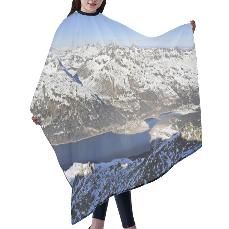 Personality   Snow Mountains And Frozen Lake In Switzerland Europe On A Cold Sunny Day Hair Cutting Cape