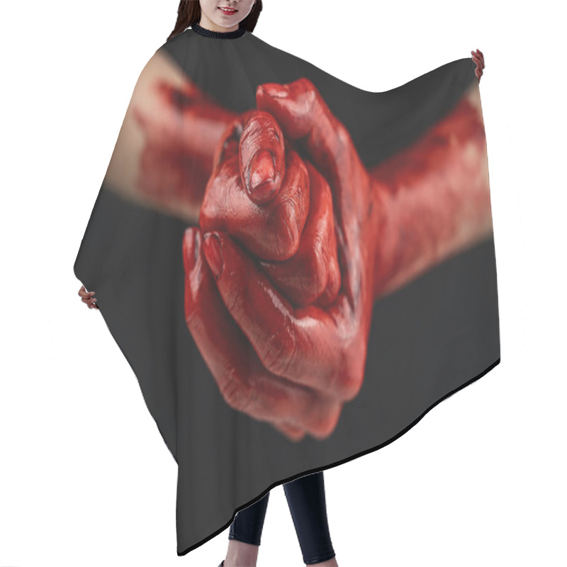 Personality  Womens Fists In Blood On A Black Background. Fist And Palm.  Hair Cutting Cape