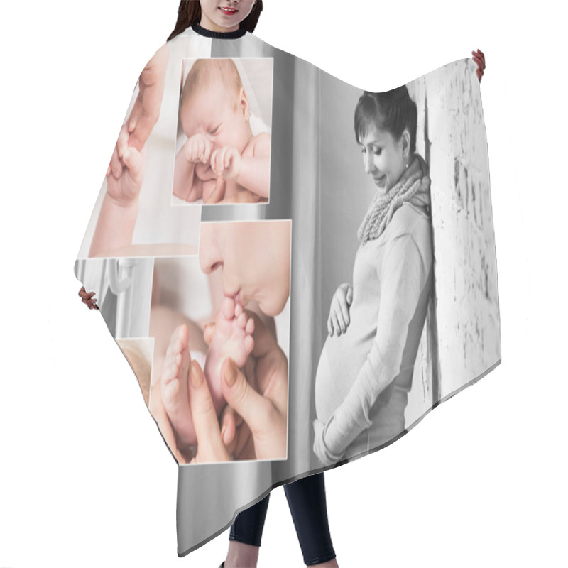 Personality  Baby Collage And Happy Pregnant Woman Hair Cutting Cape