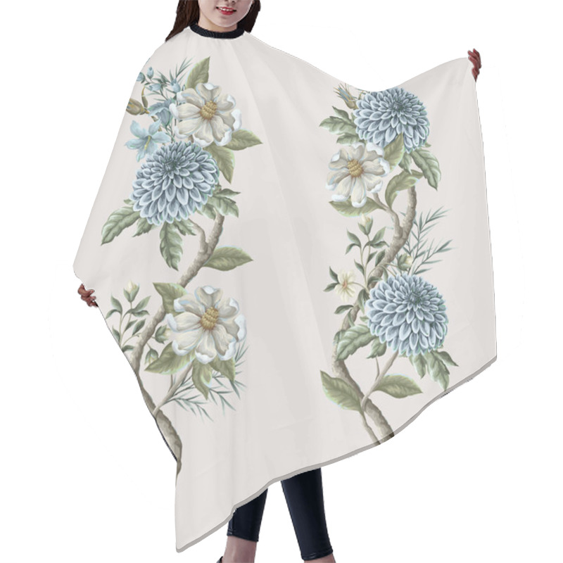 Personality  Dahlia And Magnolia Branches Isolated. Vector Hair Cutting Cape