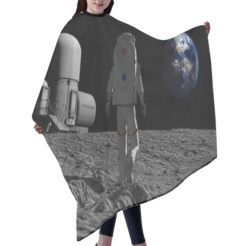 Personality  Astronaut Walking On The Moon And Admiring The Beautiful Earth. CG Animation. Elements Of This Image Furnished By NASA. 3D Rendering Hair Cutting Cape