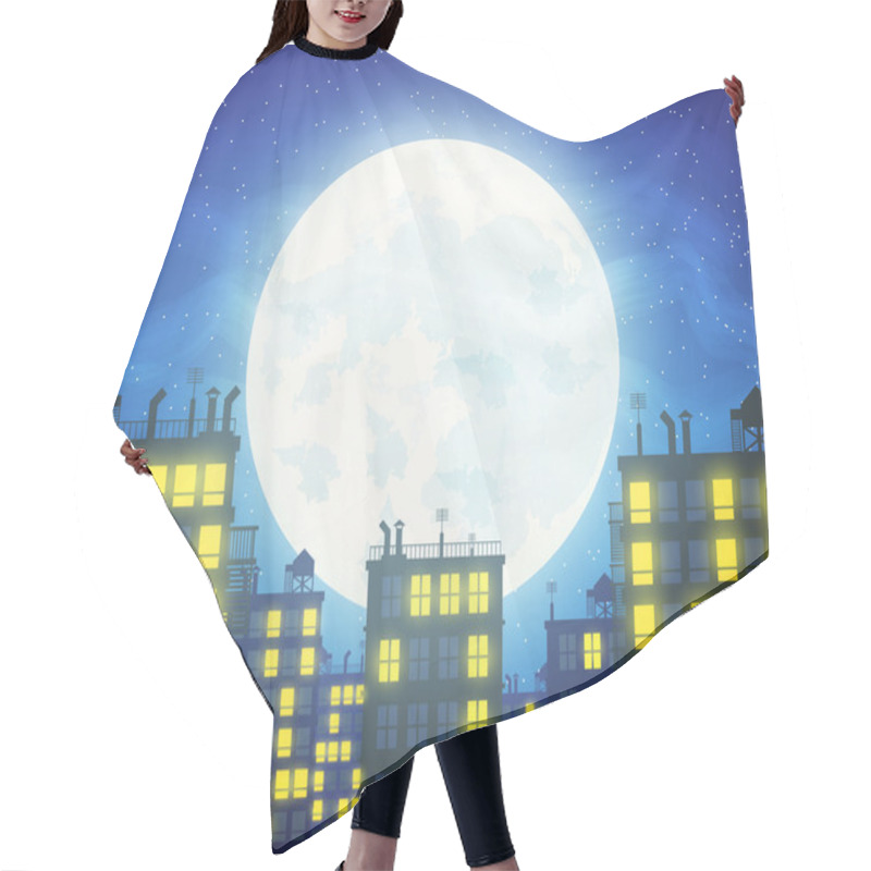 Personality  Vector City Skylines With Cloudy Moonlight Hair Cutting Cape