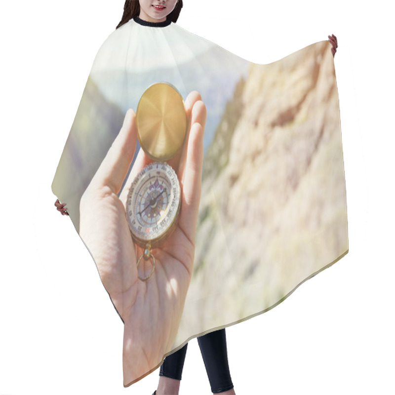 Personality  Compass In  Hand On Nature Hair Cutting Cape