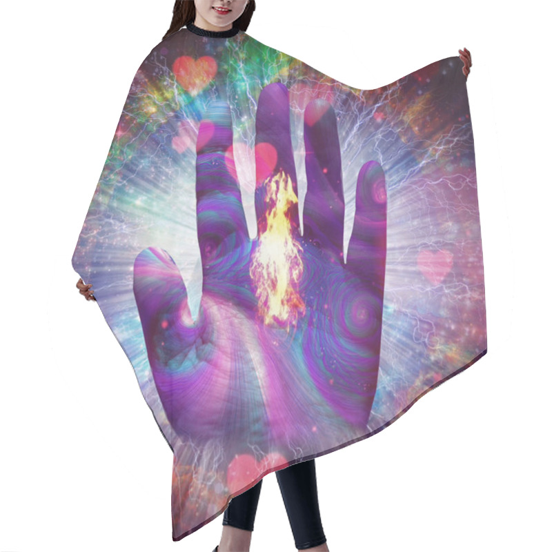 Personality  Swirling Lines And Human Palm With Flame Hair Cutting Cape