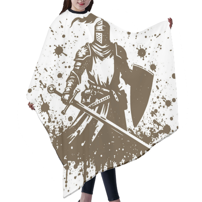 Personality  Medieval Knight Fully Armed Ready For Battle Abstract Vector Stencil Drawing Hair Cutting Cape