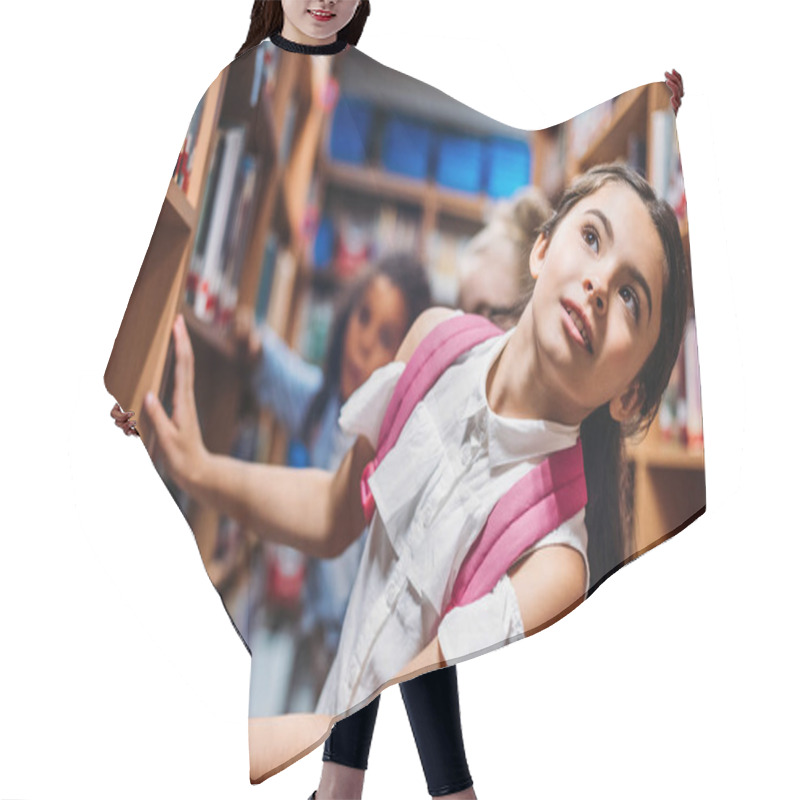 Personality  Schoolgirls Looking For Books In Library Hair Cutting Cape