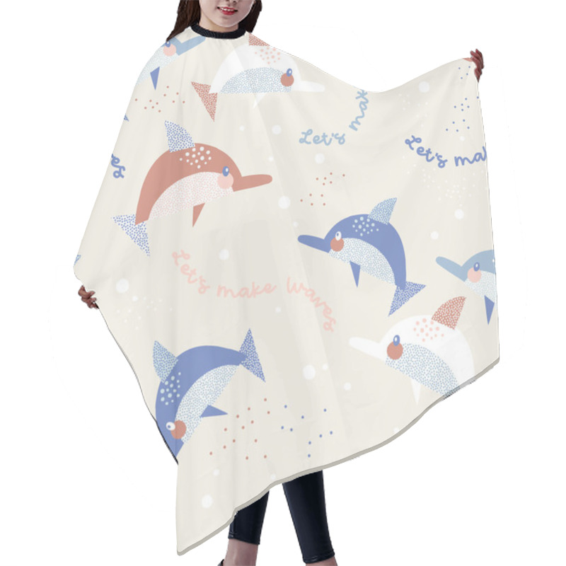 Personality   Dolphin In The Sea Vector Seamless Pattern.  Hair Cutting Cape