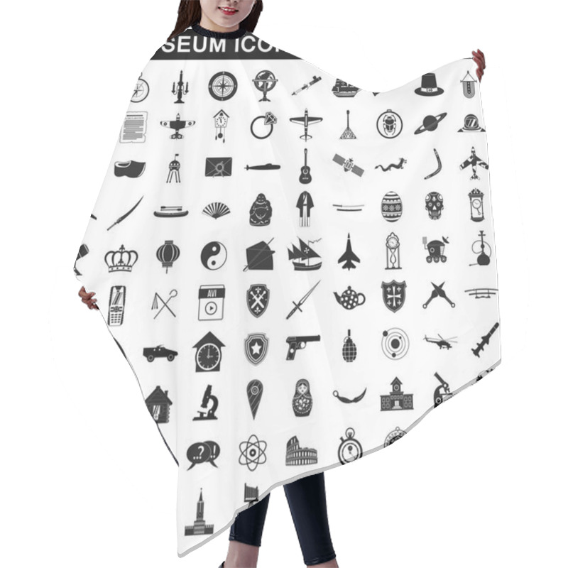 Personality  100 Museum Icons Set, Simple Style Hair Cutting Cape