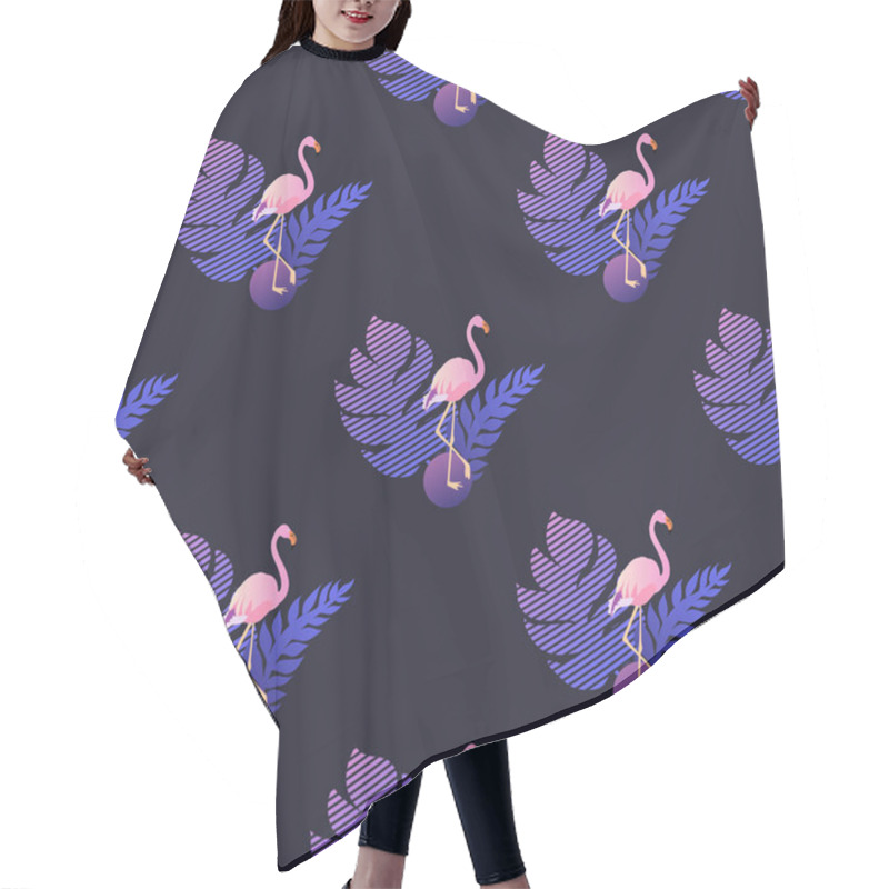 Personality  Flamingo Seamless Tropical Pattern On Black Background Hair Cutting Cape