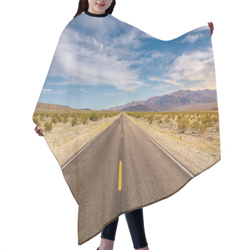 Personality  Road Through A Desert And Mountains In California, USA Hair Cutting Cape