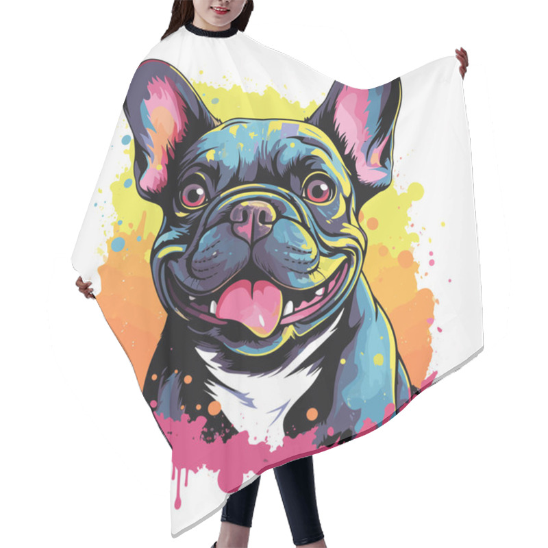 Personality  Happy Dog. Cute And Funny French Bulldog In Vector Pop Art Style. Template For T-shirt, Sticker, Etc. Hair Cutting Cape