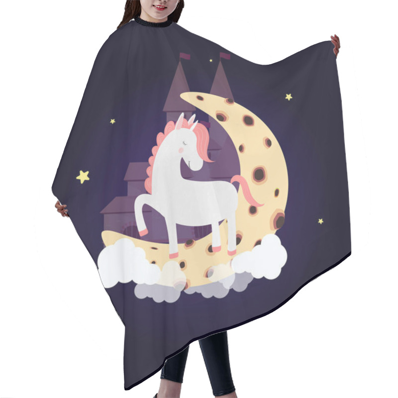 Personality  Cute Unicorn On Moon With Dream Castle Night Sky Hair Cutting Cape