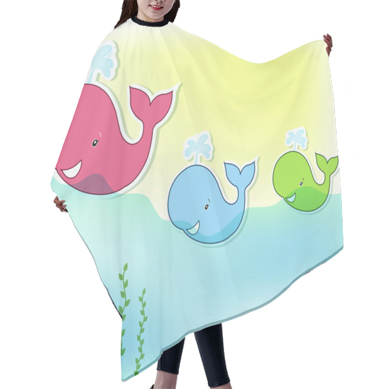 Personality  Three Funny Whale In The Sea Hair Cutting Cape