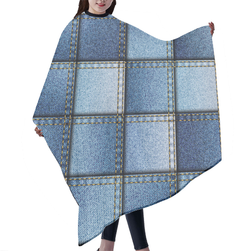 Personality  Patchwork Of Denim Fabric. Hair Cutting Cape