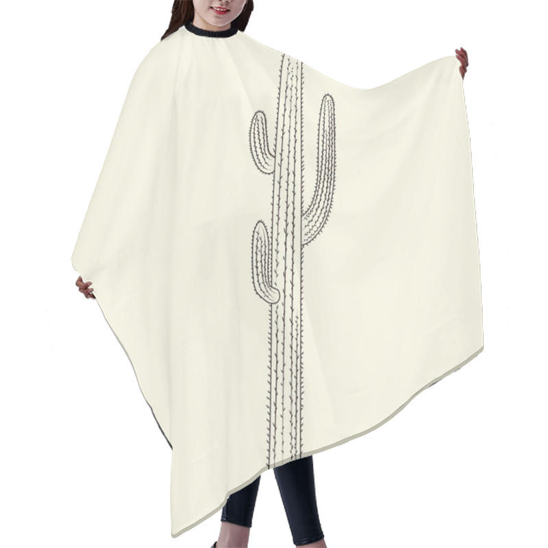 Personality  Wild Saguaro Cacti Sketch. Hand Drawn Cactus Isolated On Light Background. Engraving Vintage Style. Vector Illustration. Hair Cutting Cape