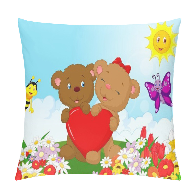 Personality  Happy Bear Holding Red Heart Pillow Covers