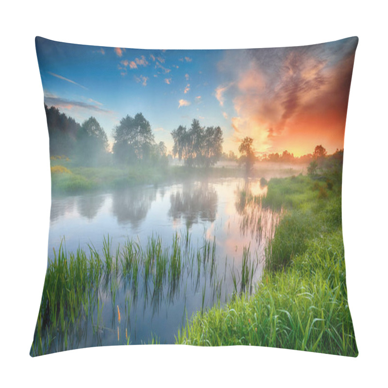 Personality  Beautiful Summer Sunrise Over River Banks Pillow Covers